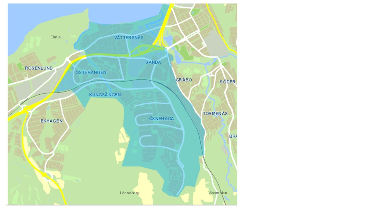 Upptagningsområdet består av Vättersnäs, Öxnehaga, Österängen samt Huskvarna söder mellan järnväg och Wilhelm Thamasväg/Rogbergavägen